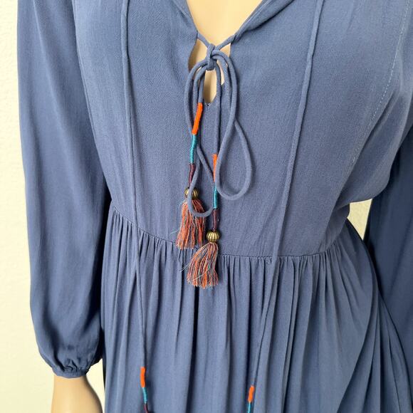 [Anthropologie] Holding Horses Blue Dip Dye Tie Front Peasant Mini Dress Size 14 - Picture 10 of 12